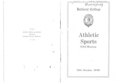 Program, Ballarat College Athletic Sports 63rd meeting