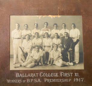 Photograph, 1917 Ballarat College First XI Winners of B.P.S.A. Premiership 1917