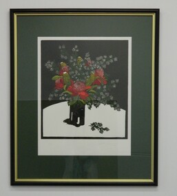 Print - Linocut, Vida Pearson, Proteaceae & Butterflies and Angels, c1980s