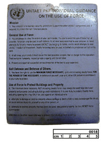 Card, Individual Guidance on the Use of Force Card