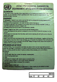 Card, UN Disarmament, Apprehension and Detention Card