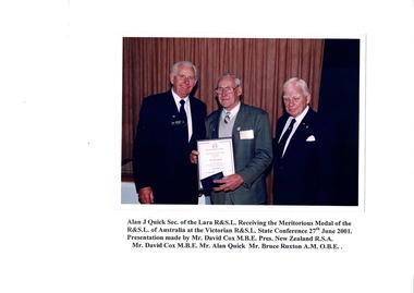 Photograph, Presentation of Meritorious Service Medal to Alan Quick