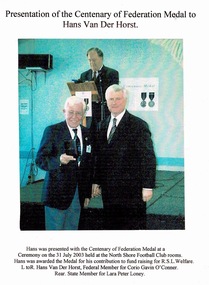 Photograph, Johanass Vander Host- Award of the Centenary Medal