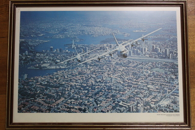 Photograph, R.A.A.F Hercules transport over Sydney. A flight of two aircraft