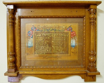 Honor Board, 1914-1919 European War Lara Presbyterian Church, Circ 1920