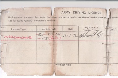 Licence, Army driving licence. KenSimons, 18/3/1972