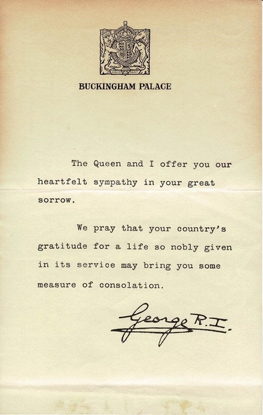 Letter, Buckingham Palace letter of sympathy