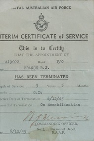 Certificate, R.A.F. Interim Certificate of Service