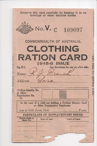 Ration Card, Clothing Ration card