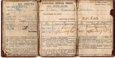 Drivers Licence, Australian Military Forces Army Driving Licence