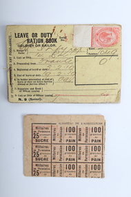 Personal Records, Leave or Duty Ration Book, After First world War Ration 1919 issued in France