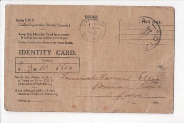 Personal Records, S. Ellis Identity Card, Around 1942