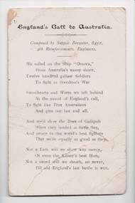Card, England's Call to Australia, c. 1900's