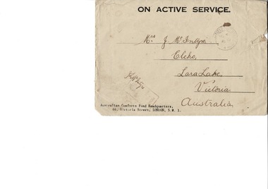 Card & Envelope, Raphael Tuck & Sons,Ltd.Publishers to the King and Queen, Australian Comforts Fund Xmas & New Years Greeting Card 1918-19, Circa 1918-19