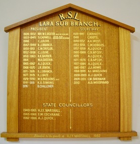 Honour Board Lara RSL, 1982