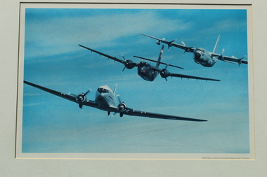 photograph R. A. A. F. Aircraft, R.A.A.F. Aircraft- Dakota, Caribou,  and Hercules Transport Aircraft in formation