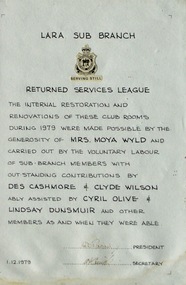 Lara Sub Branch Acknowledgement