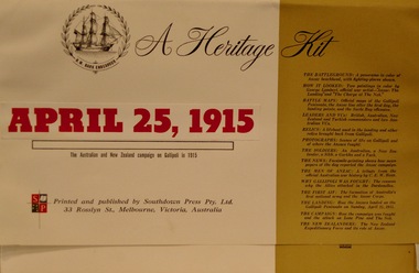 Education Kit - A Heritage Kit, THE ANZAC BATTLEFIELD, Published by Southdown Press Pty Ltd Melbourne in 1964