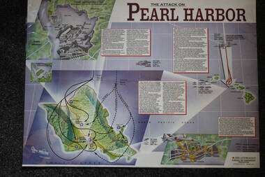 Newspaper (item) - The Australialn 50th Anniversary production poster "The Attack On Pearl Harbor"   Laminated color page Ariell Map, 50th Anniversary production poster "The Attack On Pearl Harbor"