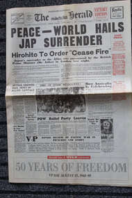 Newspaper - The Herald 15/8/1945 - Newspaper, Peace - World Hails Jap Surrender - The Herald Newspaper 15/8/1945