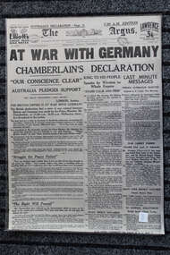 Newspaper - The Argus 4/9/1939 - Newspaper - War with Germany, At War with Germany- Chamberland Declaration - Our Conscience Clear - Australia Pledges Support