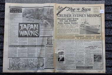 Newspaper - The Sun  Newspaper - 1/12/1941- Cruiser Sydney Missing, My War Part 19 The Sun Newspaper - Cruiser Sydney Missing