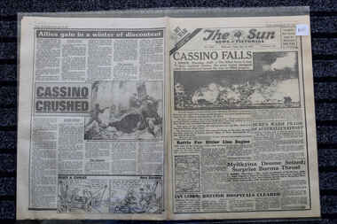 Newspaper - My War Part 2 - The Sun dated 19/5/1944 - Cassino Falls, The Sun dated 19/5/1944 - Cassino Falls