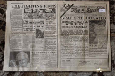 Newspaper - The Sun Dated 15/12/1939 - My War Part 4 - Graf Spee Defeated, Local Newspaper 15/12/1939 Special reporting World War 2 news