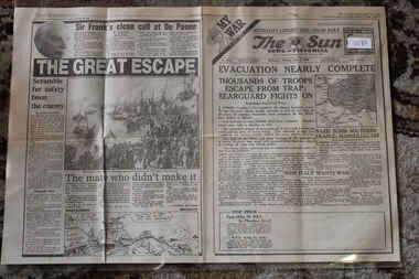 Newspaper - The Sun Newspaper Dated 3/6/1940 - My War Part 6 - Evacuaton Nearly complete - Dunkirk, Local Newspaper Coverage of World War 2 = Dunkirk