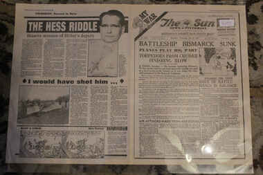 Newspaper - The Sun Newspaper = Special - My War Part 15 Dated 28/5/1941 - Battleship Bismarck Sunk = The Hess Riddle, Local Newspaper reporting on World War 2 Dated 28/5/1941 - My War Part 15