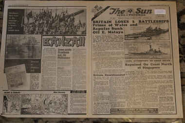Newspaper - The Sun Nespaer dated 11/12/1941 - Special - My War Part 21 - Britain Loses 2 Battleships - HMAS Repulse and Prince of Wales (2 Off), Local News Paper reports on World War 2 Events dated 11/12/`941 - My War Part 21 (2 Off)
