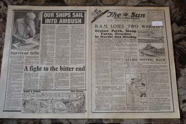 Newspaper - The Sun Newspaper Dated 14/3/1942 - Special _ My War Part 24 - R.A.N. Loses Two Warships, Local Newspaper Dated 14/3/1942 - Special -My War Part 24