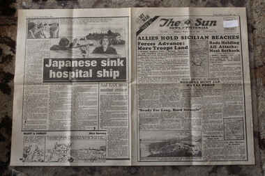 Newspaper - The Sun Newspaper dated 12/7/1943 - Special My War Part 35= Allies Hold Sicilian Beaches - Japanese Sink Hospital Ship (2 off), Local Nespaper Dated 12/7/1943 - Special - My War Part 35 (2 off)