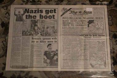 Newspaper - The Sun Newspaper Dated 4/9/1944 - Special - My War Part 45, Local Newspaper Dated 4/9/1944 -Specil- My War Part 45 - Into Belgium : hearing Riech - The Great Marianas Turkey Shoot