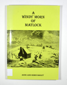 Paperback. Green cover. Front cover has a drawing depicting two men with packs and walking poles walking through knee deep snow past a wooden hut. In the background are several tree stumps and a small town of wooden buildings.