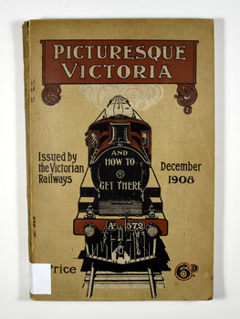 Paperback. Front cover has an illustration of a steam train sitting on railway tracks. There is a fold-out map of Victoria in the middle of the book.