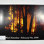 Front cover has a photograph of a bush fire. Back cover has a photograph of a burnt tree with some regrowth.