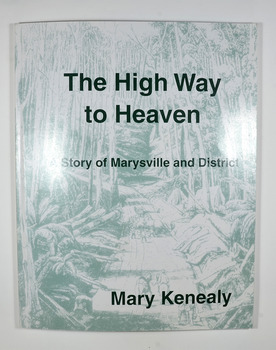 Front cover has a drawing which depicts the Black Spur. There are timber workers on the road cutting timber as well as a man riding one horse whilst leading a pack horse. The drawing is done in green pencil.