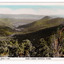 Shows the view of the surrounding hills from Nichol's Lookout which is on the Marysville-Wood's Point road near Marysville in Victoria. In the background are a series of heavily forested mountains. On the reverse is a handwritten message.