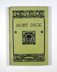 No dust cover. Front cover is light green. At the top of the cover is an illustration of three ships in black. Under the top illustration is the title of the book in black. In the center is an illustration of a boy and a girl sitting opposite each other, both reading books. At the foot of the cover is an illustration of an open book with a grape vine flowing across it. Underneath are the words 'Herbert Strang's Library in black. The title, author and publisher are in black on the spine.