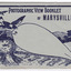 Fold out postcard which encloses nine black and white images of scenic attractions in and around Marysville in Victoria. The front of the postcard shows an illustration of two magpies flying over a field of hay. One of the magpies is carrying a gum leaf in it's beak. In the distance is a forest and some mountains. The large gum leaf is the space to write an address. On the reverse of the postcard is space to write a message. The postcard is unused.