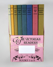 A series of 8 books encased in a cardboard holder.