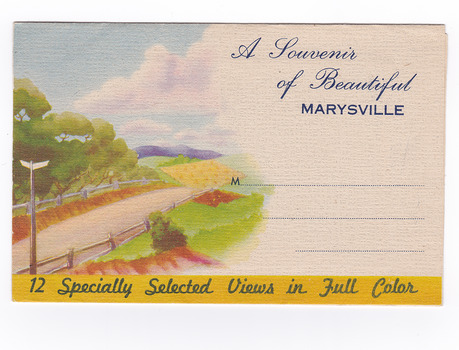 An envelope of 12 colour photographs of attractions in and around Marysville in Victoria. On the front of the envelope is space to write an address. The envelope is unused.