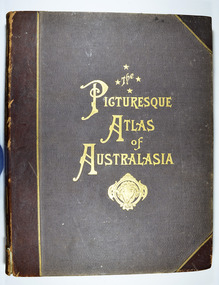 Hardcover. Cover is brown with the title in gold lettering. Underneath the title is a symbol of a solid wreath surrounding the head of a ram. Three fold-out maps are included; Railway Postal and Telegraph Map of South Australia, 1888; Railway Postal & Telegraph Map of Queensland, 1888; Railway, Postal, Telegraph and Rainfall Map of Tasmania 1889. 