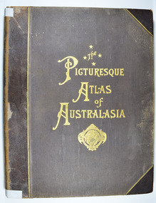 Hardcover. Cover is brown with the title in gold lettering. Underneath the title is a symbol of a solid wreath surrounding the head of a ram. A fold-out map is included; Railway Postal and Telegraph Map of the North Island of New Zealand, 1889. 
