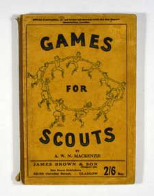 Paperback. Cover is brown. Front cover has title, author detail, publisher details and price. Also an illustration of a group of scouts holding hands in a circle.
