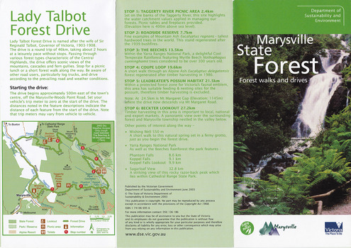 A brochure that was produced as a guide to Lady Talbot Forest Drive in Marysville in Victoria.