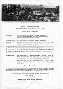 A tariff flyer for "The Hermitage" at Narbethong in Victoria dated June 1991.
