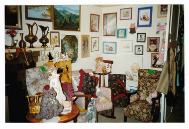 Shows the interior of Past Favorites in Marysville in Victoria. Shows some of the bric a brac that was available to purchase in the shop.