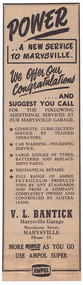 Shows a newspaper advertisement outlining the services available at the Marysville Garage in Victoria.